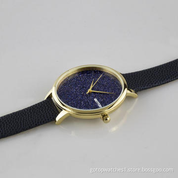 Blue And Gold Women's Watch With Leather Strap